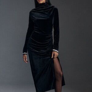The Maya Ruched Cowl-Neck Dress: Velvet Long-Sleeve Edition